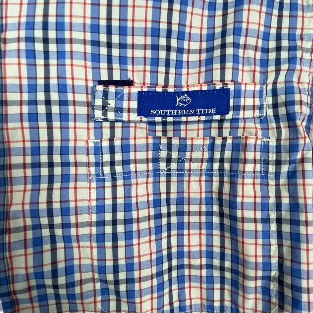 Southern Tide Fishing Shirt Mens L Blue Plaid Performance Long Sleeve Vent Back